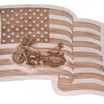 Laser Cut and Laser Engraved Wood Flag with Motorcycle Image