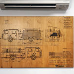 Laser Cut and Laser Engraved 1/2" Mahogany Plywood Fire Engine Blueprint